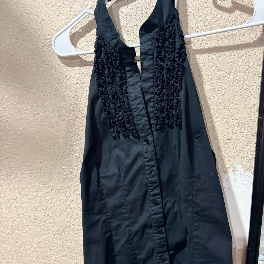 Fleurish Black Sleeveless Ruffle Bib Button-Up Top